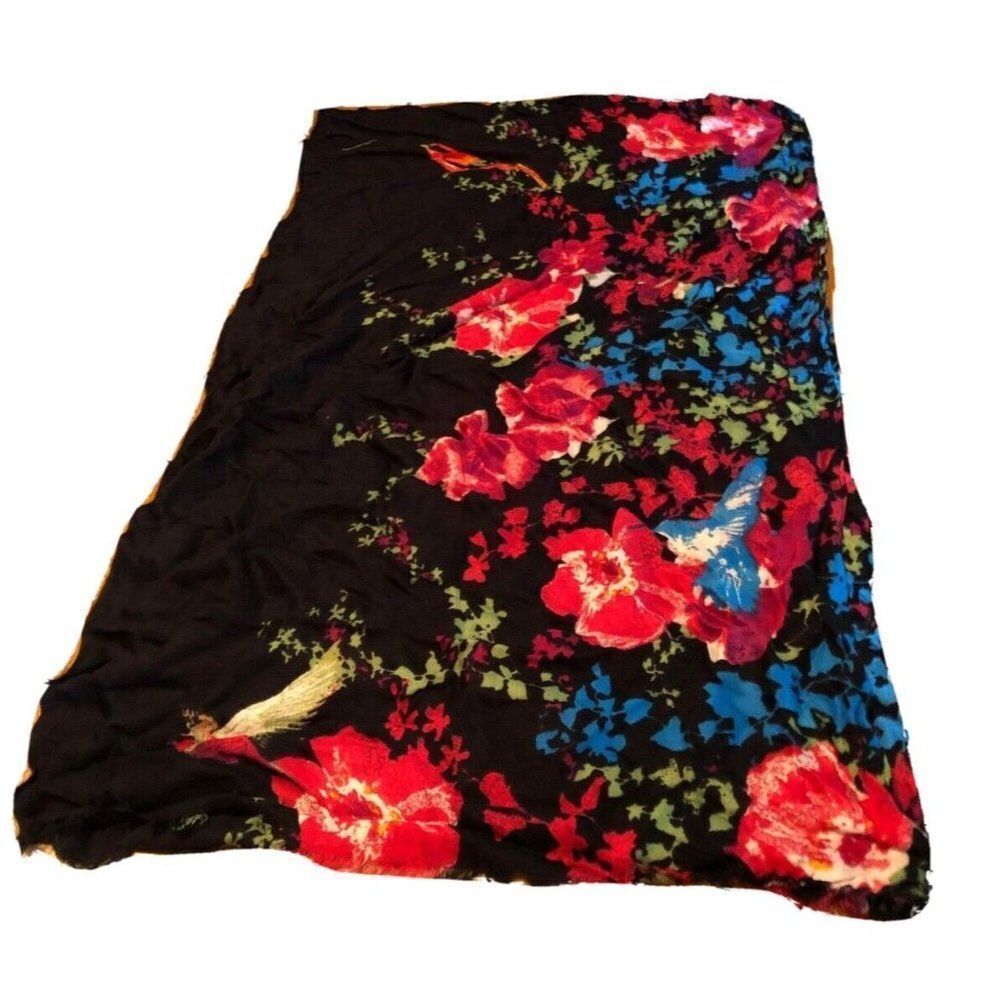 Apt 9 Wrap Shawl Black Pink Hummingbirds Oversize Drape Hijab Hibiscus Flowers